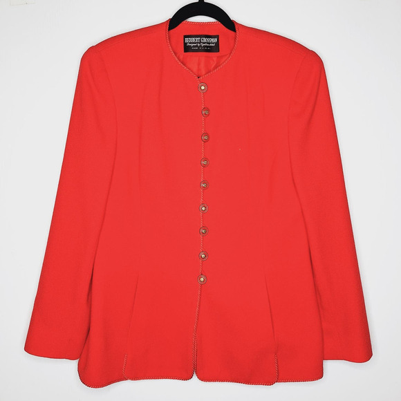 Vintage Herbert Grossman Cynthia Sobel Red Skirt Suit Size 10 Blazer 100% Wool - Picture 4 of 16